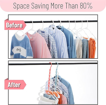 Mr. Pen- Space Saving Hangers for Clothes, 8 pcs, Playful Pop Colors, Plastic Multi Clothes Hangers Space Saving, 5 Slots, 360° Rotating Hooks