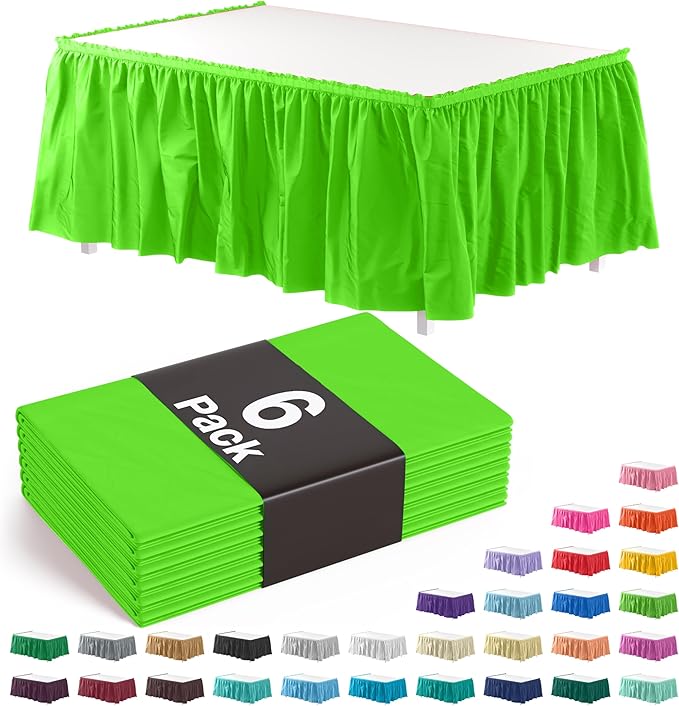 Exquisite Ruffle Table Skirt Lime Green 6 Pack 14 Ft Long Table Skirts for Rectangle Tables 6ft Plus or Round Tables Skirts with Adhesive Strip for Gender Reveal Decor & Happy Birthday Parties
