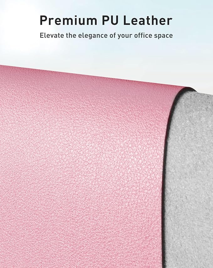 Aothia Faux Leather Desk Mat - Large Mouse Pad, Non-Slip PU Leather Blotter, Waterproof Writing Surface for Office and Home (Fairy Pink, 63" x 24")