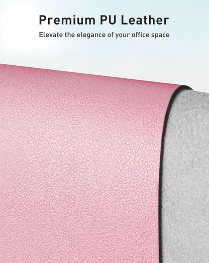 Aothia Faux Leather Desk Mat - Large Mouse Pad, Non-Slip PU Leather Blotter, Waterproof Writing Surface for Office and Home (Fairy Pink, 63" x 24")