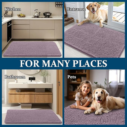 OLANLY Dog Door Mat for Muddy Paws 54x32, Absorbs Moisture and Dirt, Absorbent Non-Slip Washable Doormat, Quick Dry Chenille Mud Mat for Dogs, Entry Indoor Entryway Carpet for Inside Floor, Deep Plum