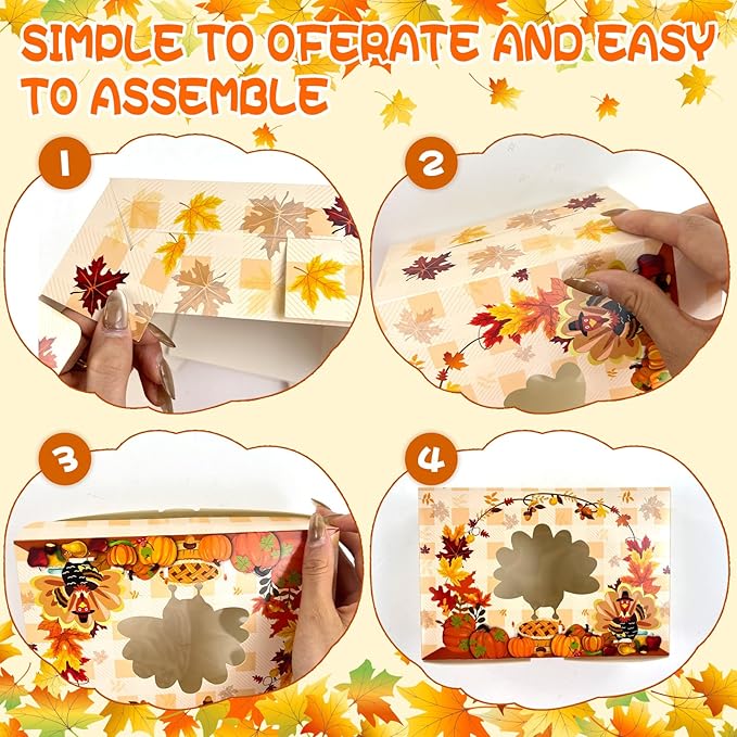 24pc Fall Cookie Boxes with Window, Autumn Maple Leaf Cookie Gift Cardboard Paper Treat Boxes for Fall Harvest, Wedding, Thanksgiving Party Supplies