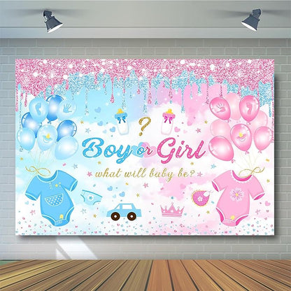 Avezano Gender Reveal Backdrop Boy or Girl Party Decoration Pink Blue Balloon Background for Baby Shower Gender Reveal Banner Supplies (10x7ft)