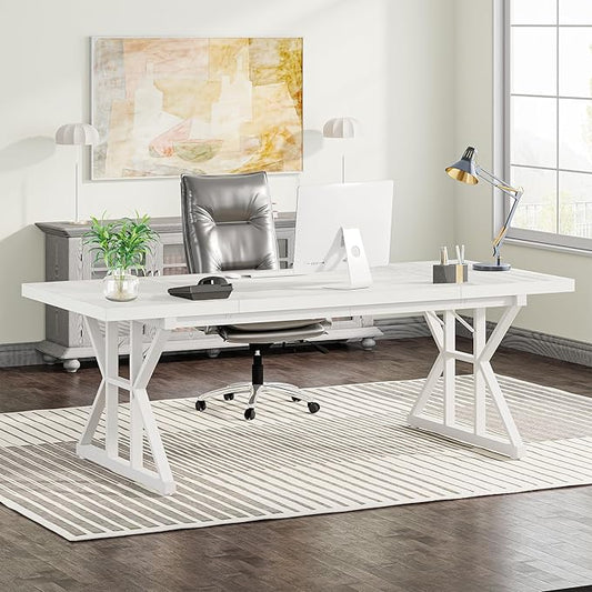 Tribesigns 70.8-Inch Executive Desk, Large Computer Office Desk Workstation, Modern Simple Style Laptop Desk Study Writing Table Business Furniture for Home Office (White, 70.8 Inch)