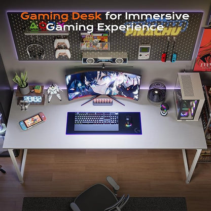 PRAISUN 55 X 24 Inch Computer Desk with Deeper Desktop, Gaming Office Writing Work Desk for Home Office, Study, Bedroom, Work from Home, Metal Frame, White