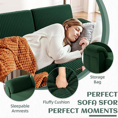 Vongrasig 79" Convertible Sectional Couch Sofa with Storage Ottoman, 3 Seat L Shaped Couch with Side Storage Pockage, Small Couches for Living Room, Apartment and Small Space (Green)