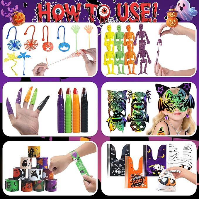 264 PCS Halloween Party Favors for Kids, Halloween Toys Bulk With Light Up Toys, Halloween Prizes, Treats Non Candy, Goodie Bag Stuffers, Treasure Box Toys for Classroom