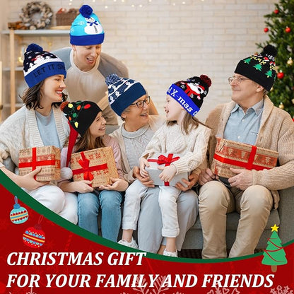 Vicenpal 6 Pcs Christmas Knitted Hat Xmas Beanie Hat Bulk Crochet Knit Cap Set Printed Wool Bulk