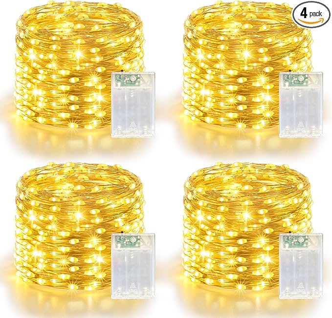 4 Pack 240LED Fairy Lights Battery Operated - 20FT Twinkle Lights with 2 Lighting Modes Indoor Outdoor, Waterproof Led Fairy String Light for Bedroom, Classroom, Dorm, DIY, Christmas Decor, Warm White