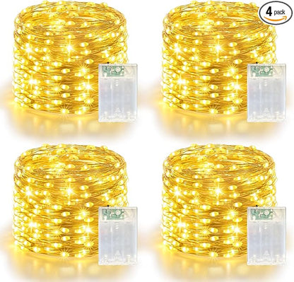 4 Pack 240LED Fairy Lights Battery Operated - 20FT Twinkle Lights with 2 Lighting Modes Indoor Outdoor, Waterproof Led Fairy String Light for Bedroom, Classroom, Dorm, DIY, Christmas Decor, Warm White