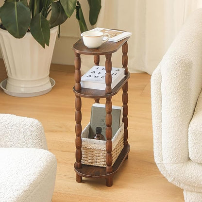MaxSmeo Narrow Side Table Set of 2, 3-Tier Narrow End Table Living Room Set of 2 with Storage, Skinny Side Table Nightstand for Small Space, Bedrooms, Living Room (Rustic Brown)
