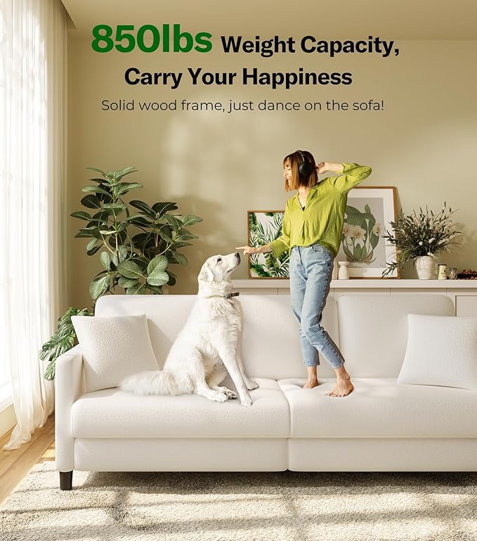 83" Couches for Living Room, Comfy Sofas for Living Room with Storage Ottomans, Teddy Sofa Couch, Tool-Free Loveseat Sofa, All-Wood Love Seat Couches, U Shaped Couch 2 Pillow Included, Beige
