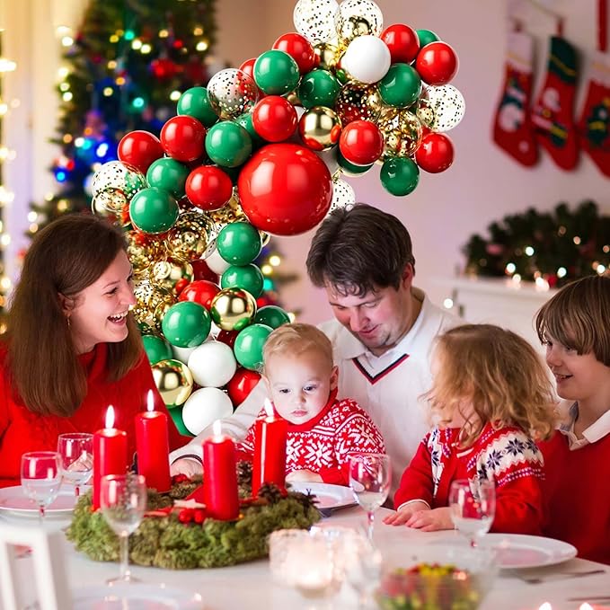 127pcs Red Green White and Gold Balloon Garland Kit - Red Green White Gold Balloon and Gold Confetti Balloons for Birthday Baby Shower Wedding Christmas Party Decoration