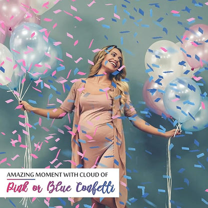 Gender Reveal Confetti Cannon, DOUKEE Biodegradable Pink or Blue Confetti Poppers Baby Shower Cannon for Boy or Girl Baby Reveal Party Supplies 2PK (1Pink 1Blue)