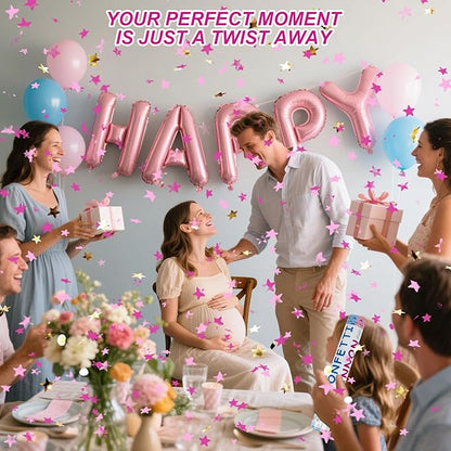 4 Pack Gender Reveal Confetti Cannon, 12 in Pink Star Shaped Paper Party Poppers Cannons, Confetti Poppers For Baby Boy Girl Gender Reveal Baby Showers (Star, Pink)