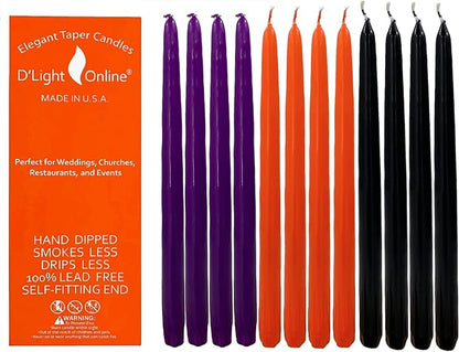 D'light Online Elegant 10" Unscented Holiday Taper Candles for Halloween - Premium Quality Candles Hand-Dipped Tapered Candles, Dripless and Smokeless - Set of 12 (10 Inch, Spooky)