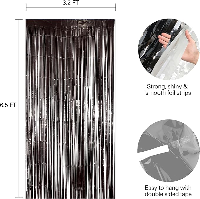 2 Pack Black & White Streamers Party Backdrop, 39"W x 78"L Modern Foil Fringe Curtains, Black & White, Holiday Theme