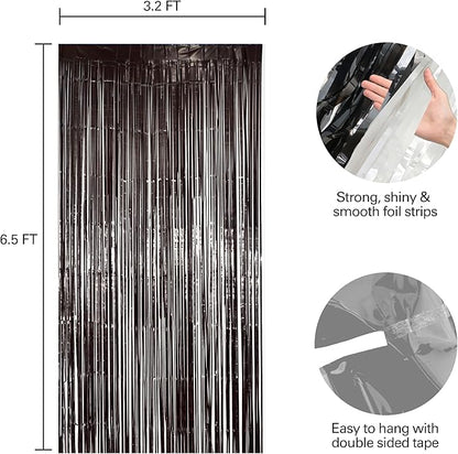 2 Pack Black & White Streamers Party Backdrop, 39"W x 78"L Modern Foil Fringe Curtains, Black & White, Holiday Theme