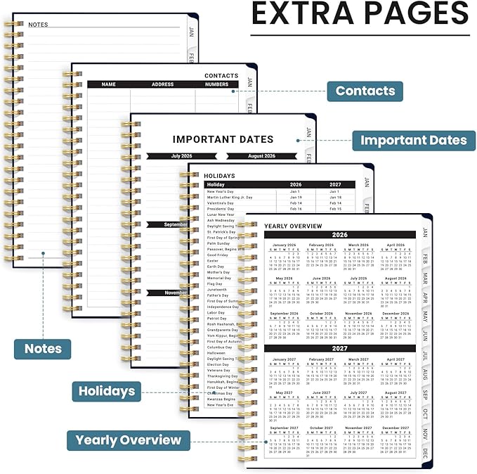 2026 Planner, Weekly and Monthly Planner for Women, Jan 2026 - Dec 2026 Pretty 2026 Calendar Planner with Monthly Tabs, Inner Pocket, Spiral Binding, Perfect for Office Home School - 6.3" x 8.5", Jellyfish Drift
