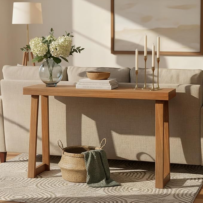 Plank+Beam Solid Wood Console Table, 56 Inch, Sofa Table, Narrow Entryway Table for Hallway, Behind The Couch, Living Room, Foyer, Easy Assembly, Pecan