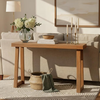 Plank+Beam Solid Wood Console Table, 56 Inch, Sofa Table, Narrow Entryway Table for Hallway, Behind The Couch, Living Room, Foyer, Easy Assembly, Pecan