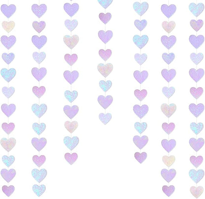 Iridescent White Heart Decorations Double Sided Sequin Fabric 3D Heart Hanging Wall Art Heart Garland Streamer for Nursery Classroom Bedroom Wall Valentines Day Holiday Weeding Anniversary Home Decor