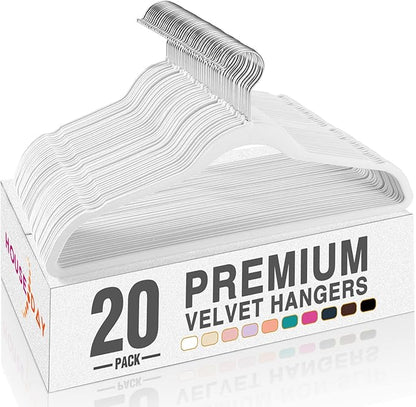 HOUSE DAY White Velvet Hangers 20 Pack, Non Slip Clothes Felt Hanger Heavy Duty for Coat, Premium Slim Space Saving Suit Hangers for Closet Organizer, 360° Rotating Silver Hook