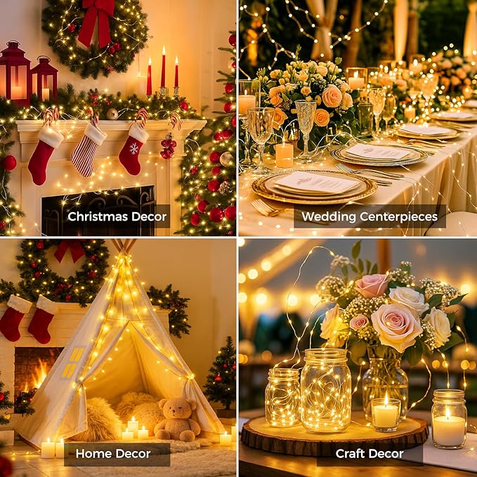 litogo 24 Pack 7FT 20 LED Fairy Lights Battery Operated, 3 Lighting Modes, Bulk Mini Twinkle String Lights Waterproof Silver Wire for Weddings Mason Jars Party Christmas Decorations-Warm White