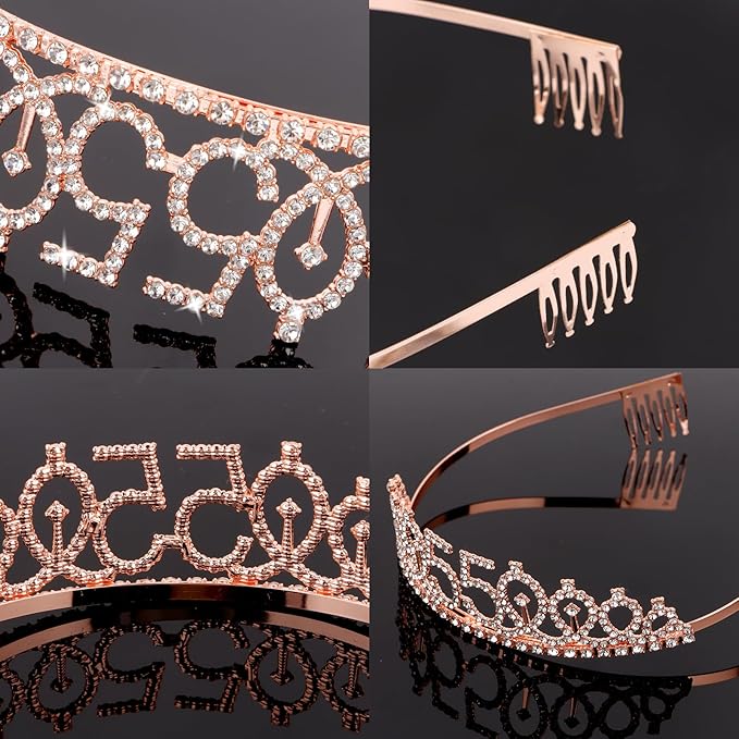CIEHER 55th Birthday Crown & Sash Set - Pearl Pin Tiara, Fabulous 55th Birthday Decorations for Women