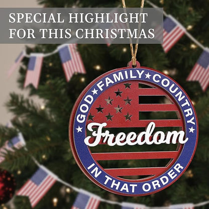 United States 250th Anniversary Ornament, Wooden 250th Anniversary USA Christmas Tree Ornament, 250 Patriotic American Flag Christmas Ornaments, Gift for US Citizens, Patriotic Collectors (Freedom)