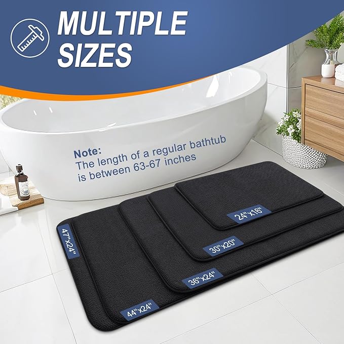 OLANLY Thick Memory Foam Bath Mat Rug 47x32, Extra Soft Absorbent Bathroom Rug, Quick Dry Bath Mats, Non-Slip, Machine Washable Carpet for Bathroom, Tub and Shower, Home Decor Accessories, Black