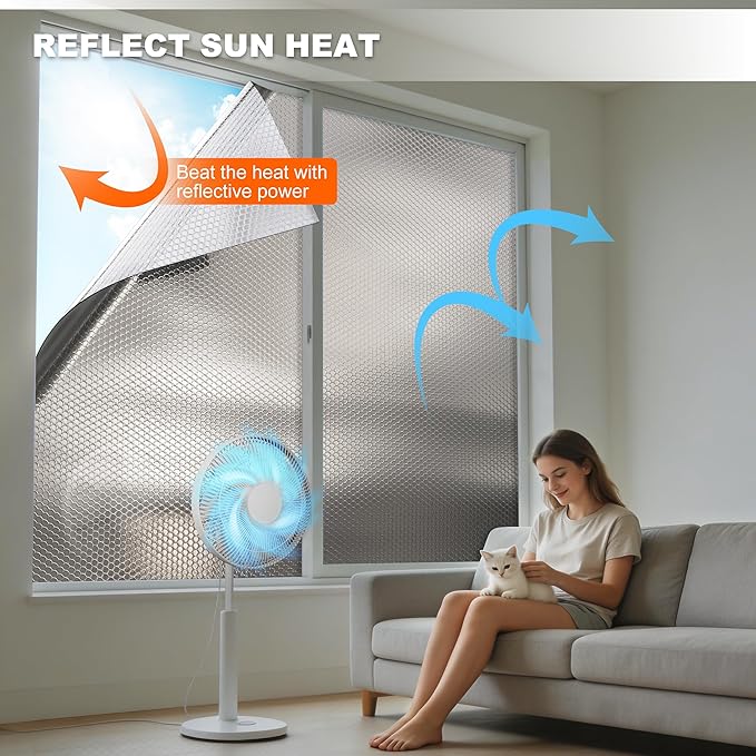Reflective Bubble Window Insulation for Summer Heat, Sun Reflector for Windows, Insulation Roll for RV Window Insulation, 24"(W) x10 Ft (L) Window Insulation Kit, RV Windwow Coverings.