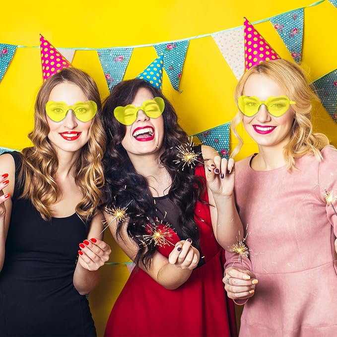 PLULON Heart Sunglasses for Women 5/12/25 Pcs, Heart Glasses Valentine Day Rimless Shaped Candy Color Fun Glasses Party Favor