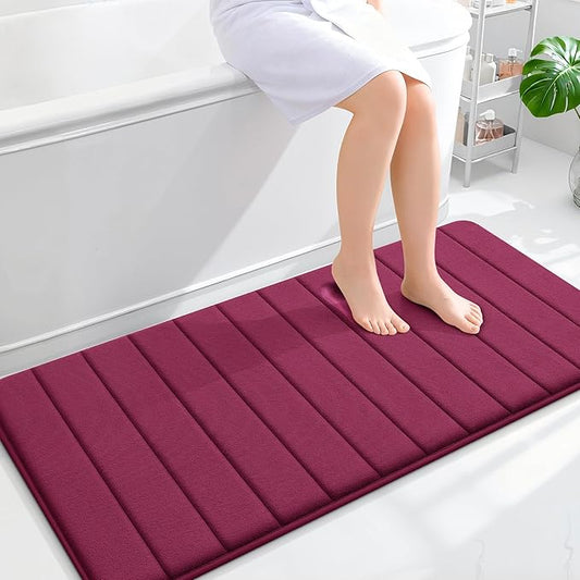 OLANLY Memory Foam Long Bathroom Rugs Runner 47x24, Super Soft Absorbent Bath Mat, Quick Dry, Machine Washable Shower Floor Rugs, Bathmat Carpet, Bathroom Home Decor Accessories, Burgundy