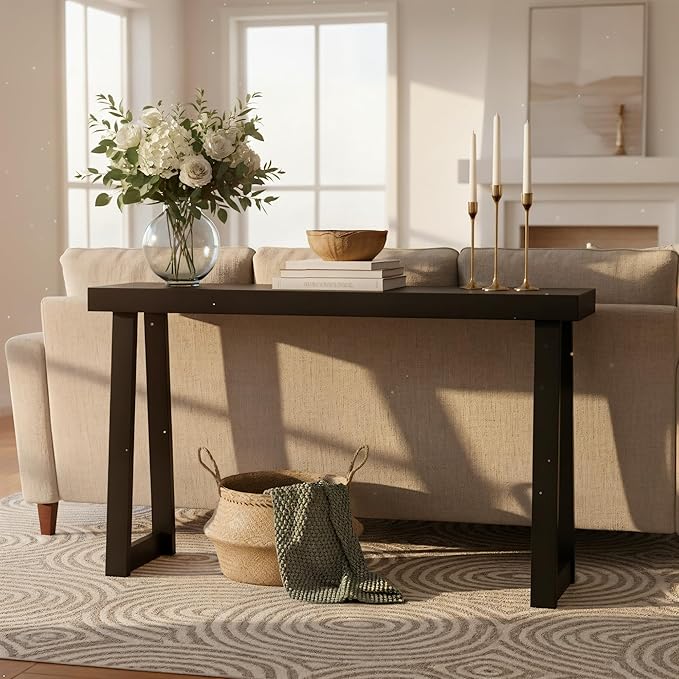 Plank+Beam Solid Wood Console Table, 56 Inch, Sofa Table, Narrow Entryway Table for Hallway, Behind The Couch, Living Room, Foyer, Easy Assembly, Black