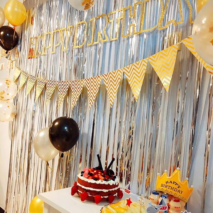 2 Pcs Silver Metallic Tinsel Foil Fringe Curtains Backdrop, 3.28 ft x 6.56 ft Streamers for Birthday Wedding Engagement Bachelorette Party Photo Booth Bridal Shower Baby Shower Decorations Supplies