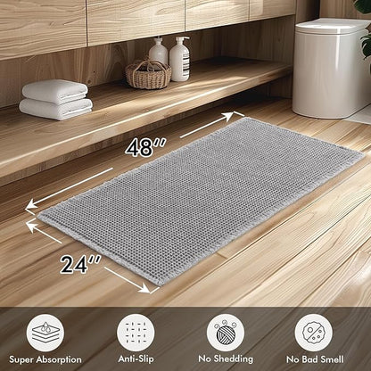 MIULEE Set of 2 Waffle Bathroom Runner Rugs, Boho Bath Rugs Non Slip Washable, Super Absorbent Bath Mats, Rubber Backed Shower Mats for Hallway Bedroom Laundry Room, Light Grey, 2'x4'(24x48 Inch)