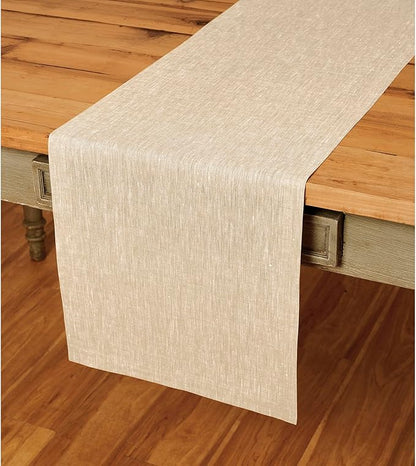 Solino Home Linen Champagne Beige Table Runner 132 Inches Long - Athena, 100% Pure Linen Dining Table Runner 14 x 132 Inch for Fall, Autumn, Christmas, New Year
