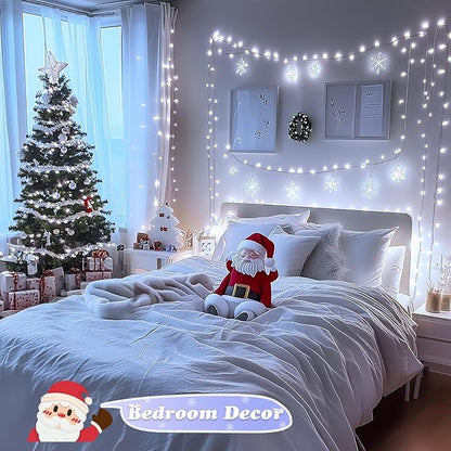 JMEXSUSS 500 LED White Christmas Lights Outdoor, 173ft 8 Modes Led Christmas Lights, Waterproof White String Light for Tree House Wedding Party Xmas Decorations