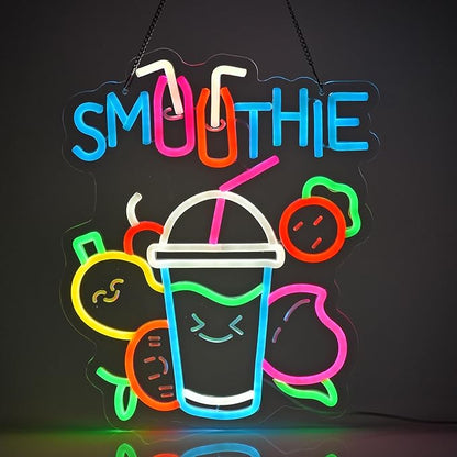 Smoothie Neon Sign, Neon Lights Hanging Wall Art Decoration for Juice Bar Restaurant Store Shop Market Food Truck Cafe Home Decor, USB Powered Ultra Bright Dimmable,15.35×12.6inches