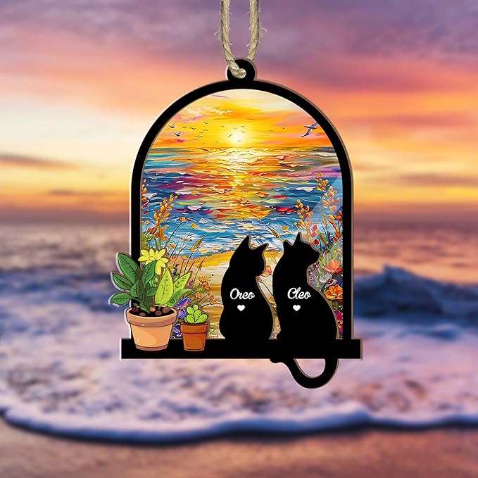 Personalized Cat Memorial Suncatcher – Custom Cat Suncatcher with Name and Breed for Up to 3 Pets, Sympathy Gift for Cat Loss, Memorial Gift for Cat Lovers