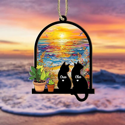 Personalized Cat Memorial Suncatcher – Custom Cat Suncatcher with Name and Breed for Up to 3 Pets, Sympathy Gift for Cat Loss, Memorial Gift for Cat Lovers