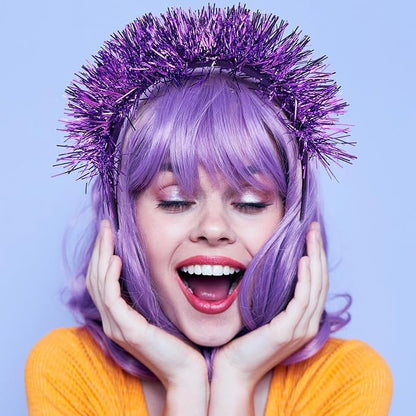 12 Pcs Christmas Fuzzy Pom Pom Headbands Fluffy Yarn Feather Tinsel Spirit Party Headwear for Birthday Festival