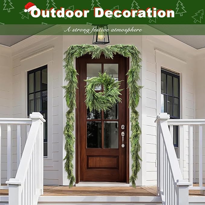 Christmas Norfolk Pine Garland, 6FT Soft-Touch Artificial Pine, Realistic Winter Garland for Mantle, Table, Fireplace, Wall Xmas Decor