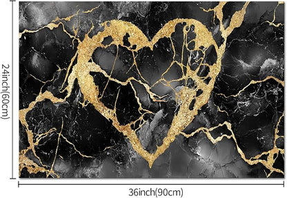 HOMEOART Black and Gold Wall Decor Love Wall Art Gold Heart Picture Marble Print, Living Room Bedroom Love Sign Gothic Decoration, Framed Ready to Hang 24x48inch