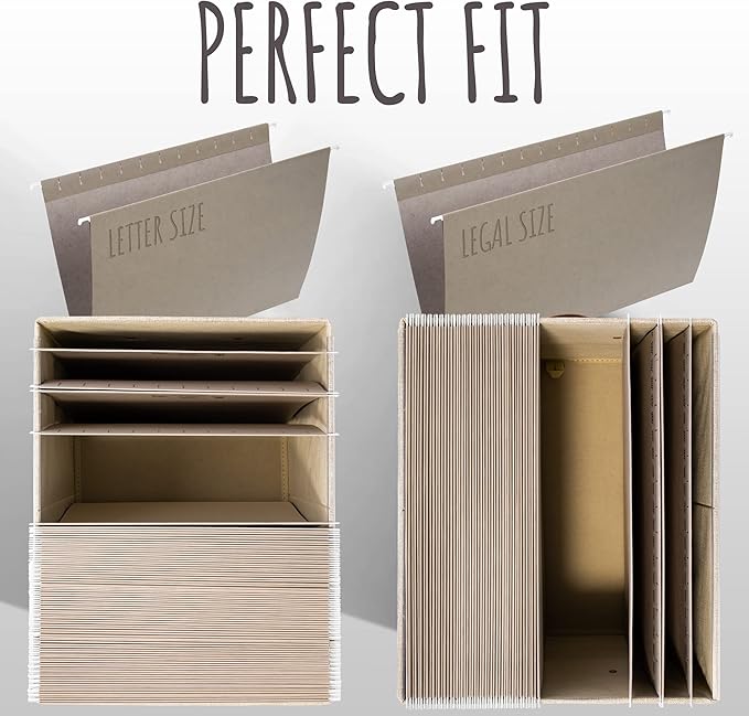 ZICOTO Decorative File Organizer Box Set of 2 - Collapsible Linen Filing Cabinets w/Handles Are Perfect to Store all Your Documents & Hanging File Folders - Portable Easy Slide Crates with Lid