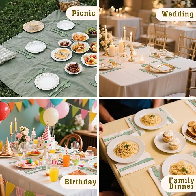 300 PCS Sage Green Plastic Silverware Heavy Duty Sage Green Utensil Sets Include 100 Disposable Plastic Forks, 100 Knives, 100 Spoons for Birthday, Baby Shower, Picnic, Spring Party, Wedding
