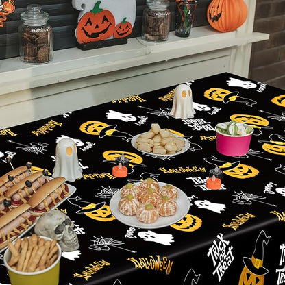 QZYL 2 Pack Halloween Table Cloths, 54 in x 108 in Pumpkin Party Decorations, Purple Black Tablecloth Disposable Plastic Table Cloth Tablecover, Halloween Party Decor Dinnerware Home