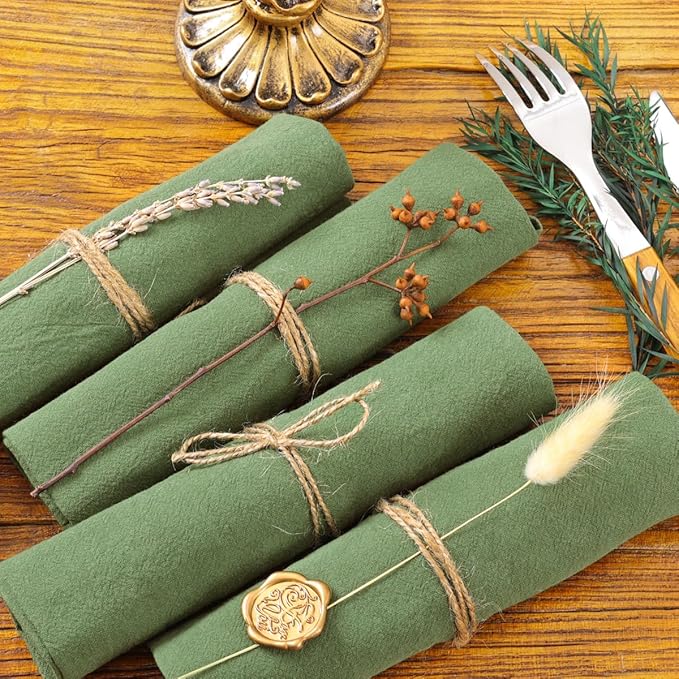 Socomi Cloth Napkins Sage Green Fall Thanksgiving Washable Reusable Bulk Linen Cotton Napkins Set of 4 17"x17" for Wedding Party Bridal Baby Shower Birthday Dining Table Decorations