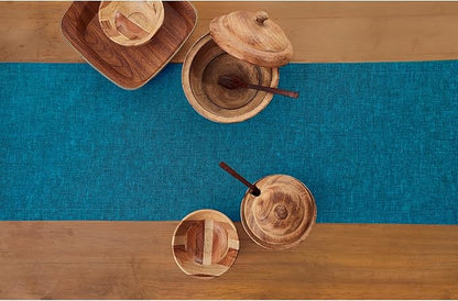 Solino Home Linen Table Runner 156 Inches Long - Athena, 100% Pure Linen Chambray Teal 14 x 156 Inch Table Runner for Dining, Fall, Autumn